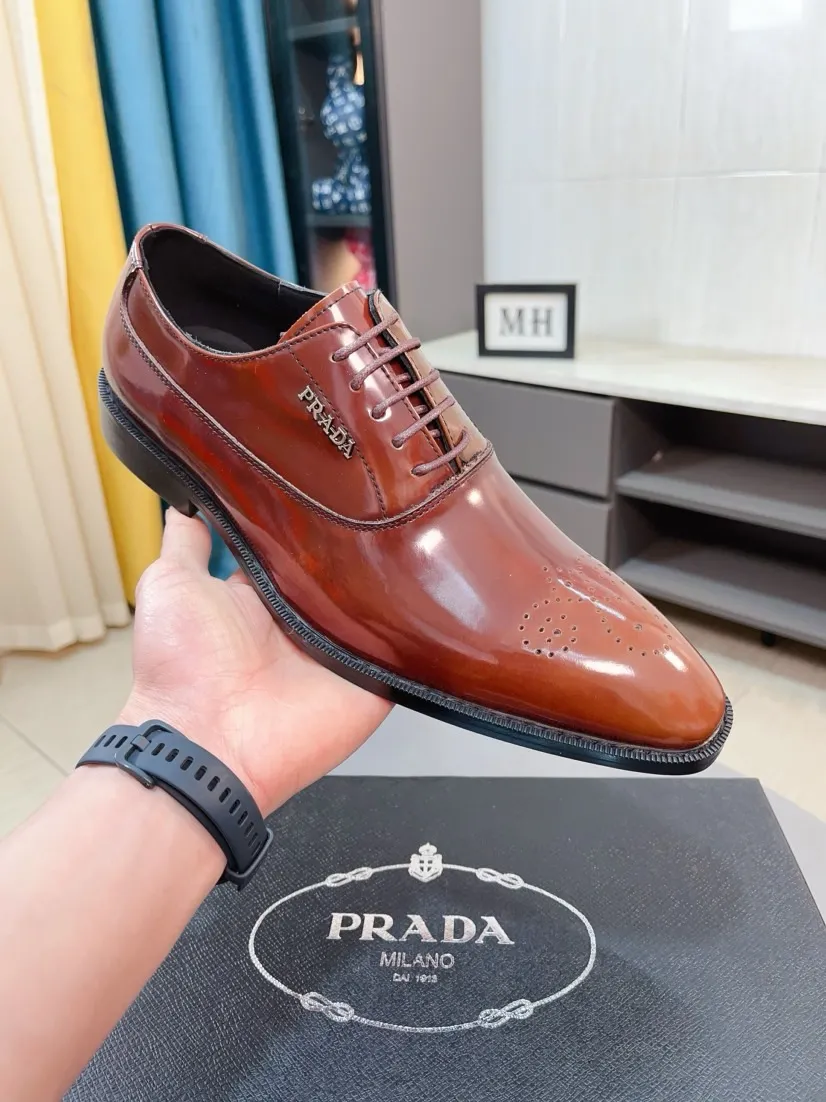 Men's shoes 💰540🌹🌹【PRADA Leather Shoes】Top purchasing agent Original imported Italian custom cowhide leather surface, fully imported water-dyed breathable cowhide lining, original factory special molded sole super comfortable, size: 38-44
